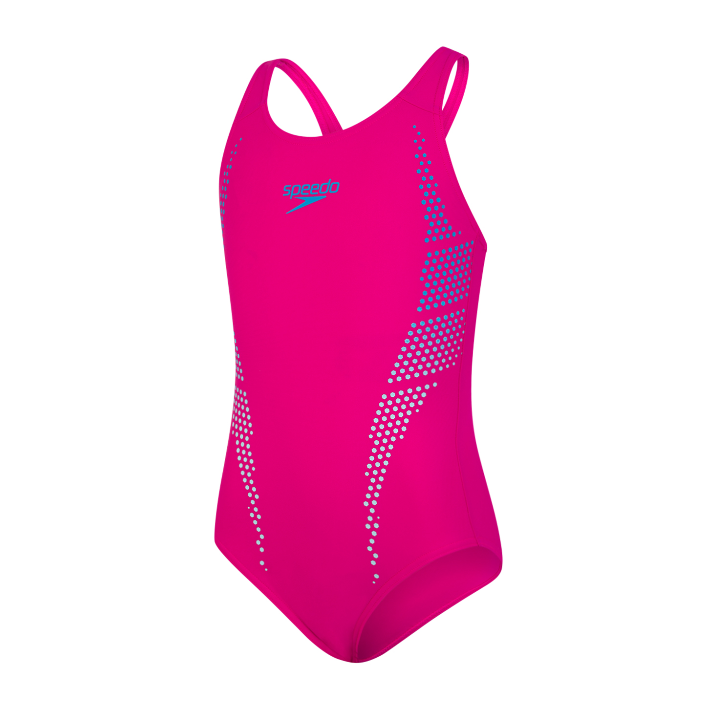 Speedo Plastisol Placement Muscleback Girls Swimsuit Pink/Blue Run