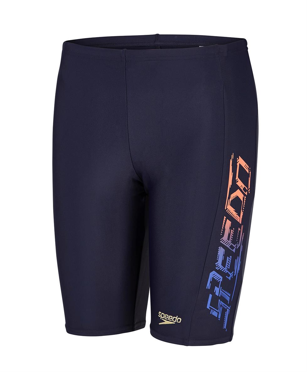 Speedo Tech Boy's Sports Logo Jammers Swim Shorts Navy Blue Run Charlie