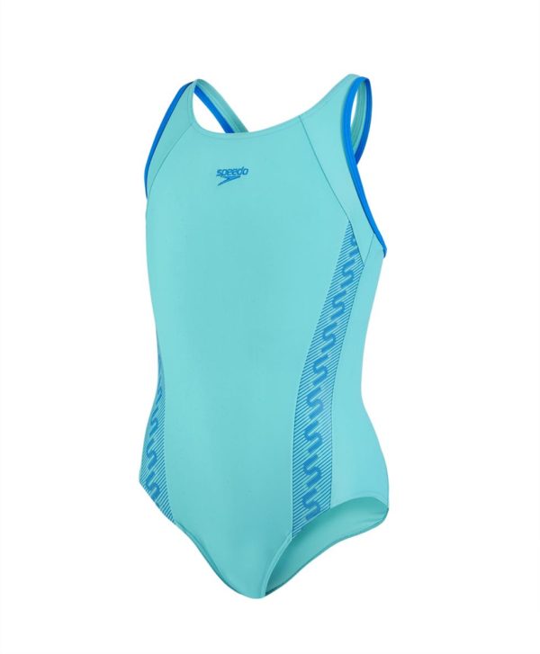 Speedo Monogram Muscleback Girls Swimsuit Blue Run Charlie