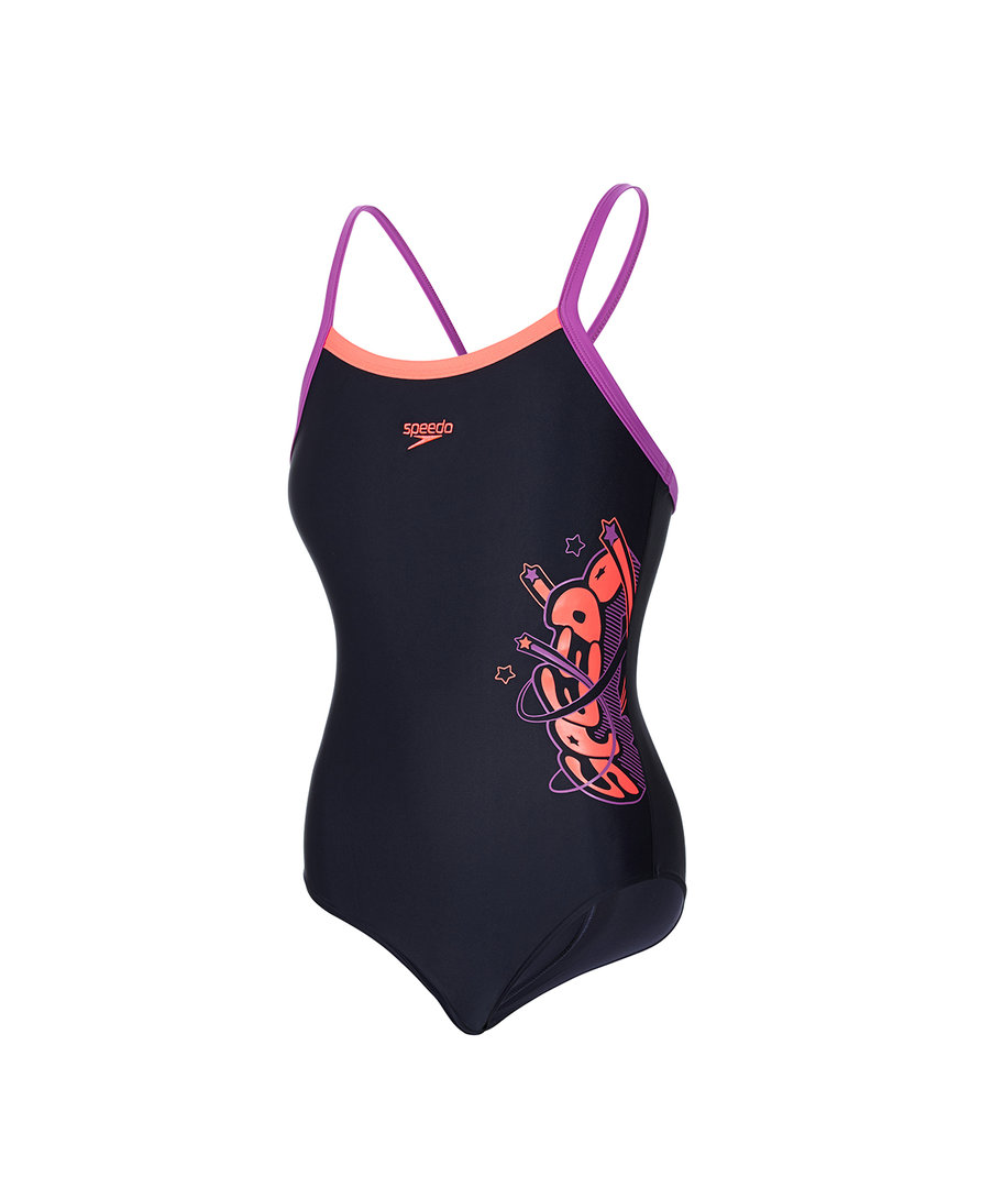 Speedo Girls Logo Thinstrap Muscleback Swimsuit Swimming Costume Navy 811343B935 