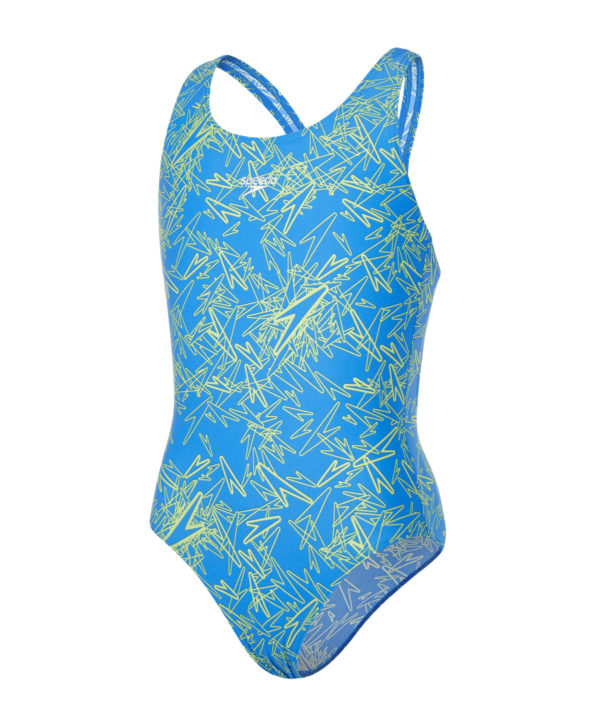 Speedo Boom Allover Splashback Girls Swimsuit Blue Green - Run Charlie