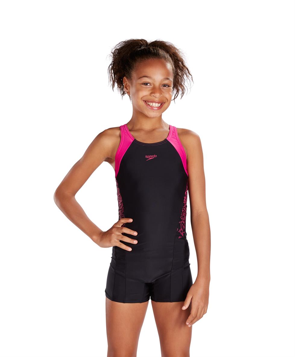 Speedo Girl's Boom Logo Splice Legsuit Swimsuit 