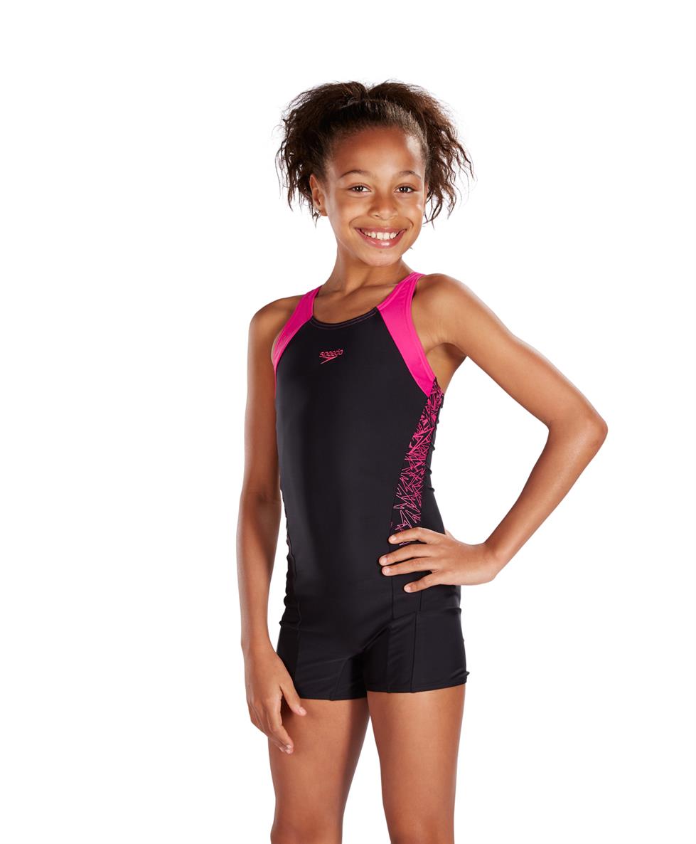 Speedo Boom Splice Legsuit Girls Swimsuit Black Pink - Run Charlie
