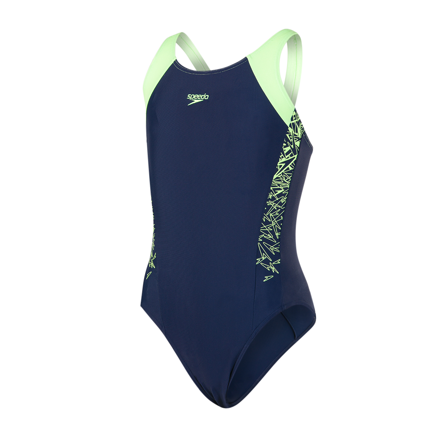 Speedo Boom Splice Muscleback Girls Swimsuit Navy/Green - Run Charlie