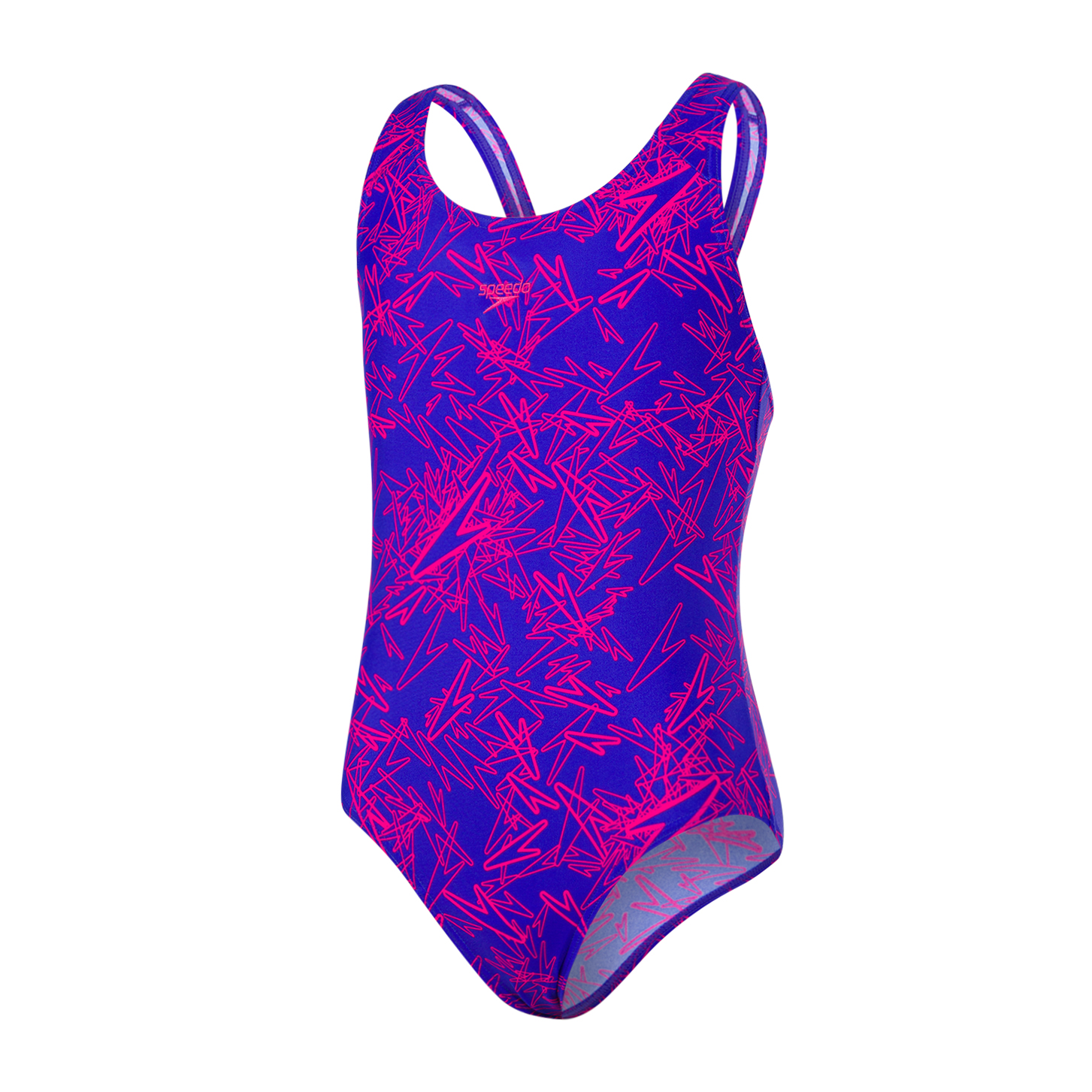 Speedo Boom Allover Splashback Girls Swimsuit Chroma Blue/Electric Pink ...