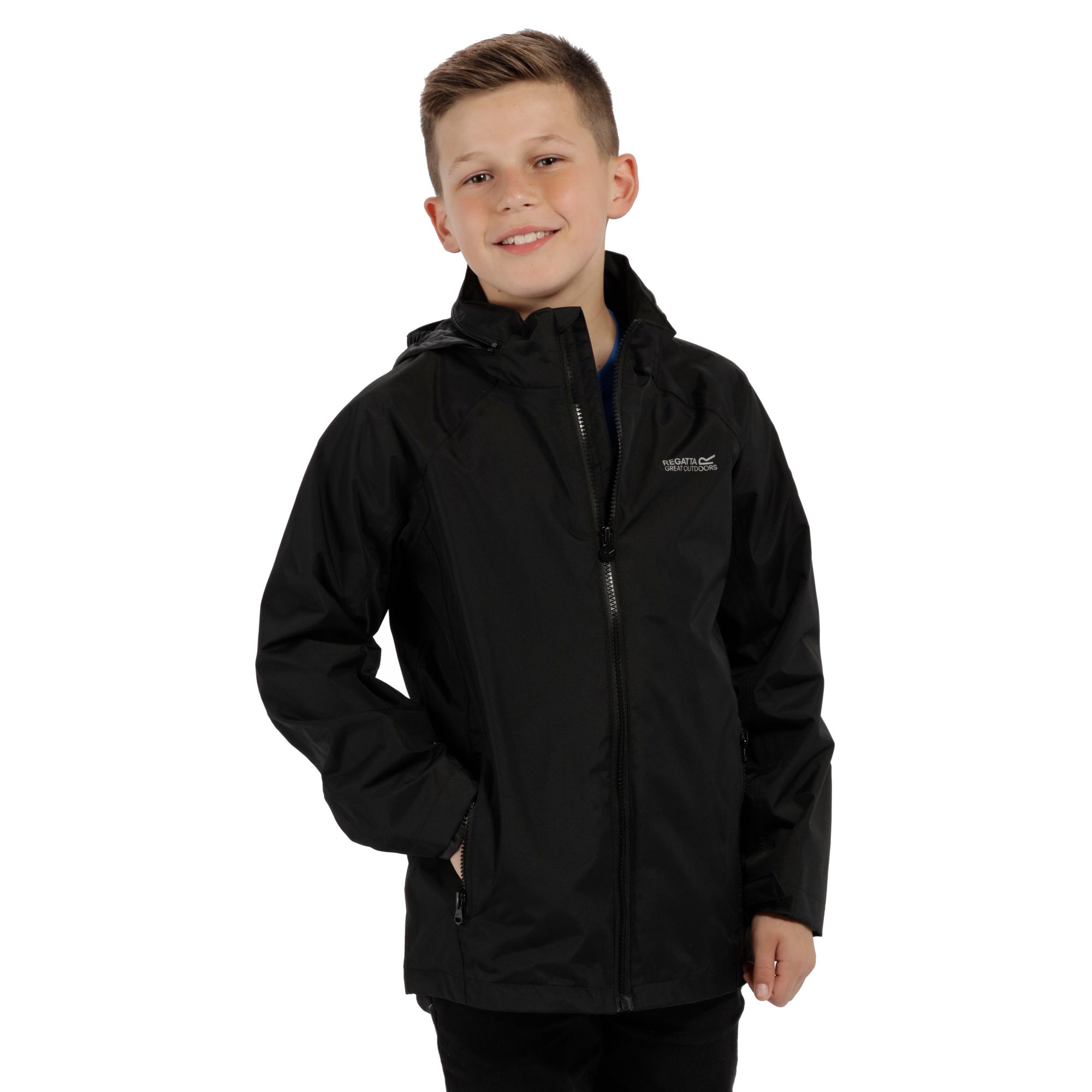Regatta Greenhill Boys Girls Kids Waterproof Concealed Hood Jacket Coat 